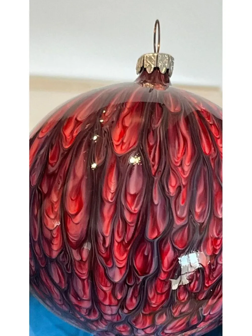 VTG W. Germany Hand Blown Glass Blue, Pink & White Swirl Christmas Ornament Bulb